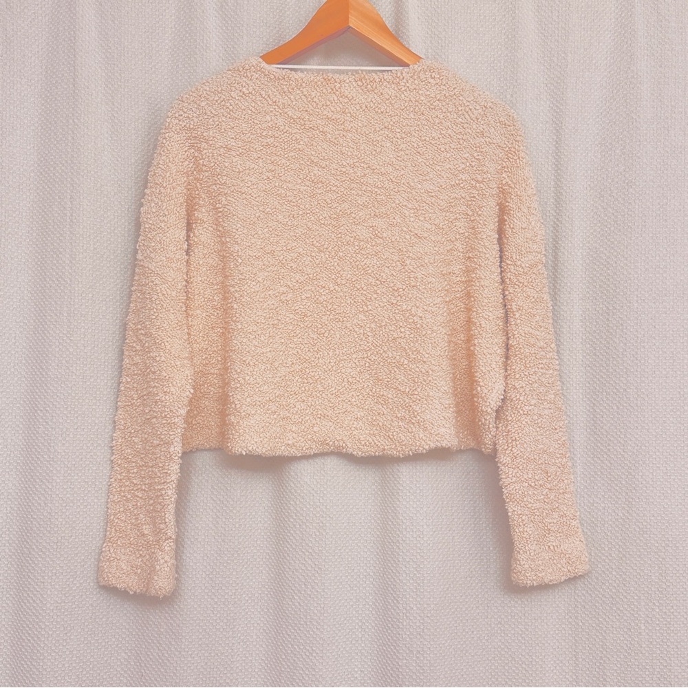 Free People Cotton Women's Ivory V-neck Popcorn pullover size S oversized - Picture 5 of 7